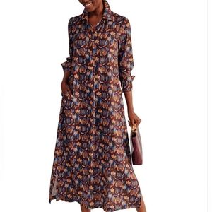 J. McLaughlin Belle Burgundy Geometric Floral Maxi Shirt Dress Sz L Cottagecore